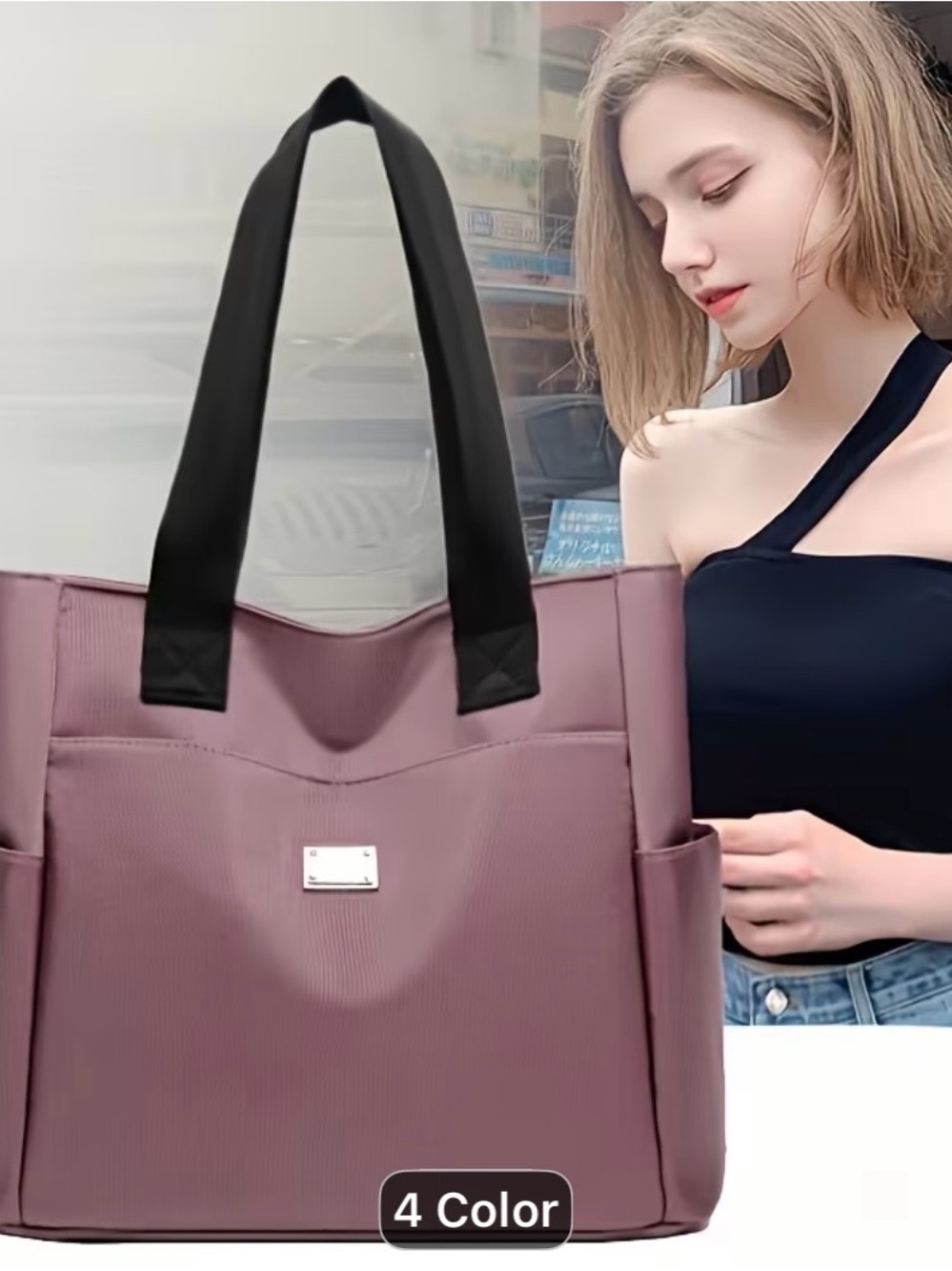Everyday Mauve Tote with Black Straps - Women Bags